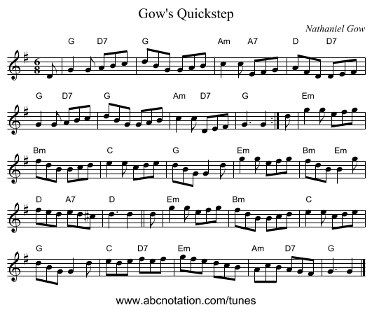 Gow's Quickstep - staff notation