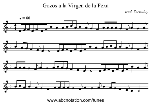 Gozos a la Virgen de la Fexa - staff notation