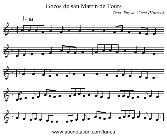 Gozos de san Martín de Tours - staff notation
