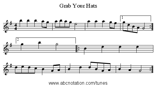 Grab Your Hats - staff notation
