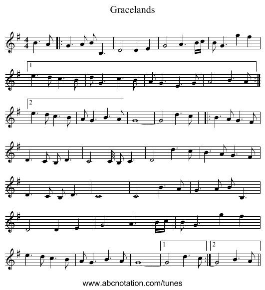 Gracelands - staff notation