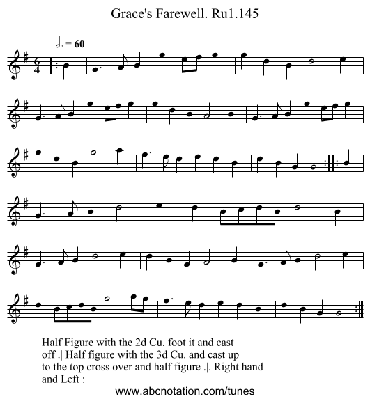 Grace's Farewell. Ru1.145 - staff notation