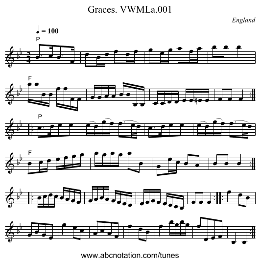 Graces. VWMLa.001 - staff notation
