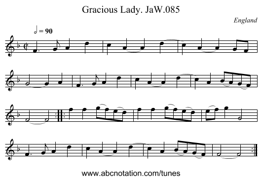 Gracious Lady. JaW.085 - staff notation