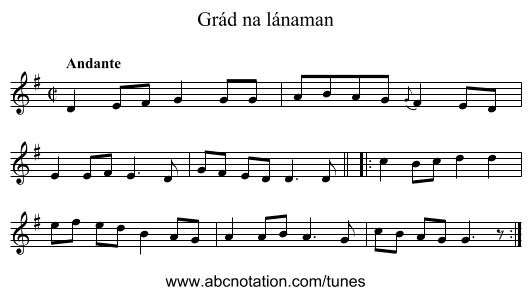 Grád na lánaman - staff notation