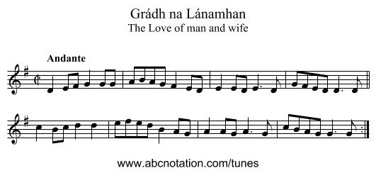 Grádh na Lánamhan - staff notation