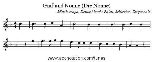 Graf und Nonne (Die Nonne) - staff notation