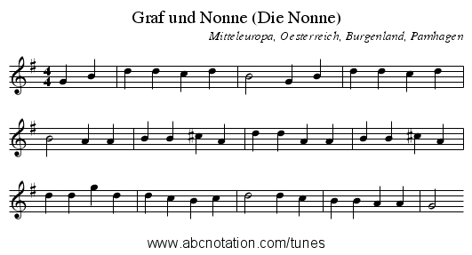 Graf und Nonne (Die Nonne) - staff notation