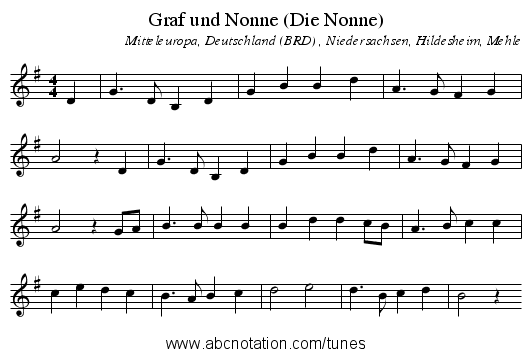 Graf und Nonne (Die Nonne) - staff notation