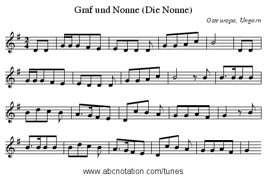 Graf und Nonne (Die Nonne) - staff notation