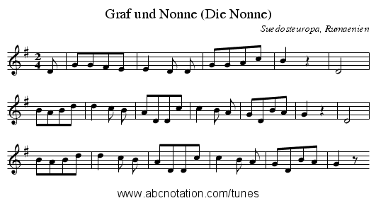 Graf und Nonne (Die Nonne) - staff notation