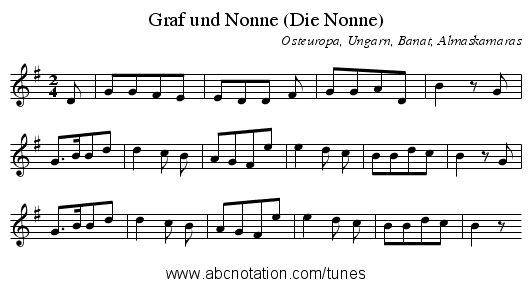 Graf und Nonne (Die Nonne) - staff notation
