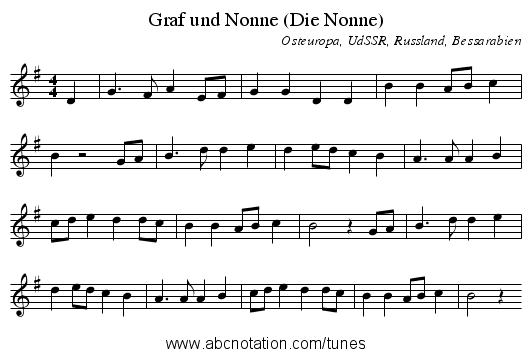 Graf und Nonne (Die Nonne) - staff notation