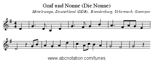 Graf und Nonne (Die Nonne) - staff notation