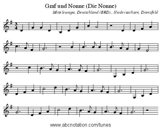 Graf und Nonne (Die Nonne) - staff notation