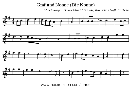 Graf und Nonne (Die Nonne) - staff notation