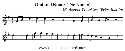 Graf und Nonne (Die Nonne) - staff notation