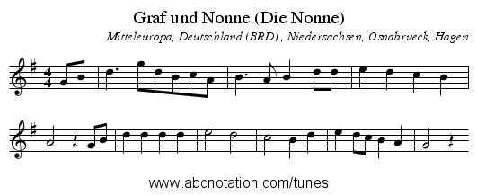 Graf und Nonne (Die Nonne) - staff notation