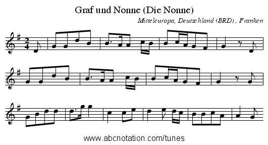Graf und Nonne (Die Nonne) - staff notation