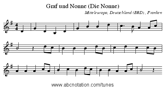 Graf und Nonne (Die Nonne) - staff notation