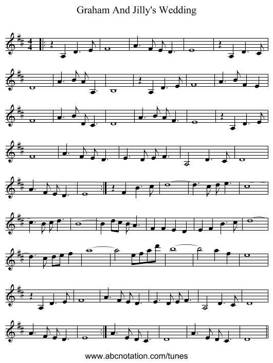 Graham And Jilly's Wedding - staff notation