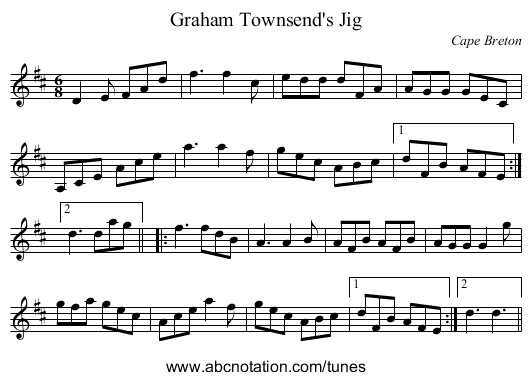 Graham Townsend's Jig - staff notation