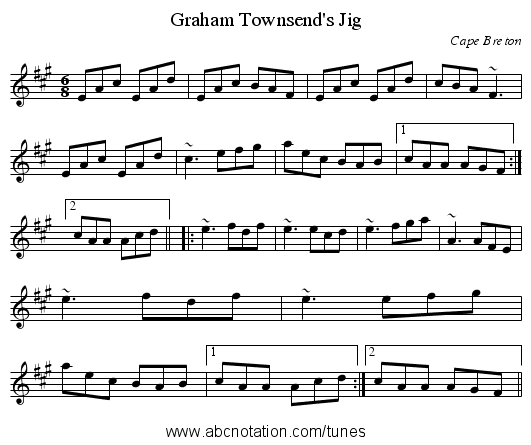 Graham Townsend's Jig - staff notation