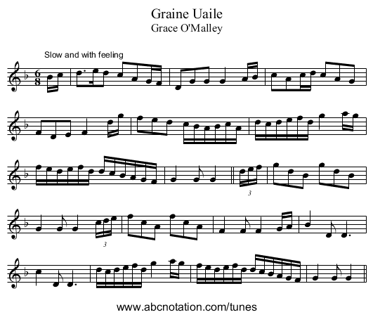Graine Uaile - staff notation