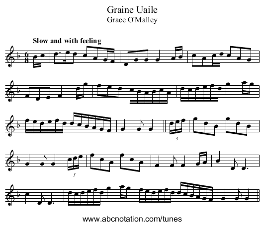 Graine Uaile - staff notation