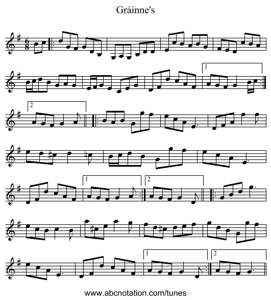 Gráinne's - staff notation