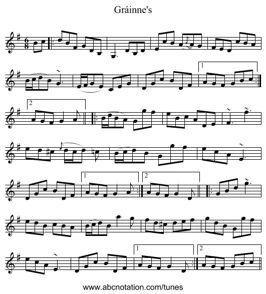 Gráinne's - staff notation