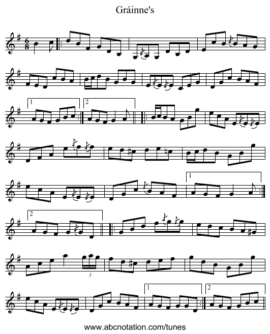 Gráinne's - staff notation