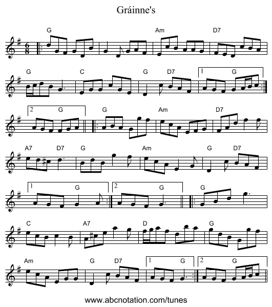 Gráinne's - staff notation