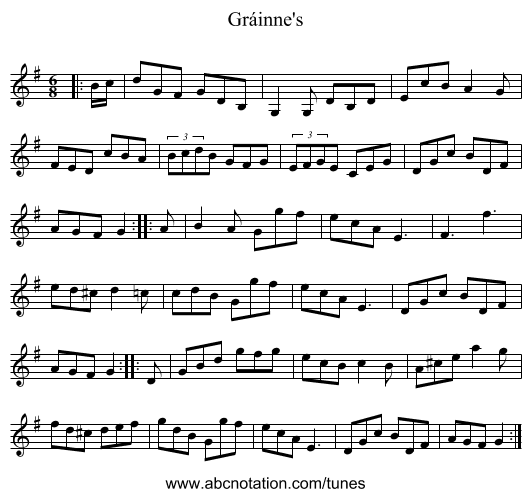 Gráinne's - staff notation