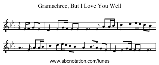 Gramachree, But I Love You Well - staff notation