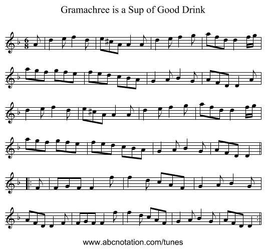 Gramachree is a Sup of Good Drink - staff notation