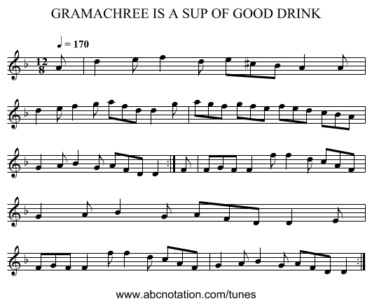 GRAMACHREE IS A SUP OF GOOD DRINK - staff notation