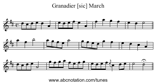 Granadier [sic] March - staff notation