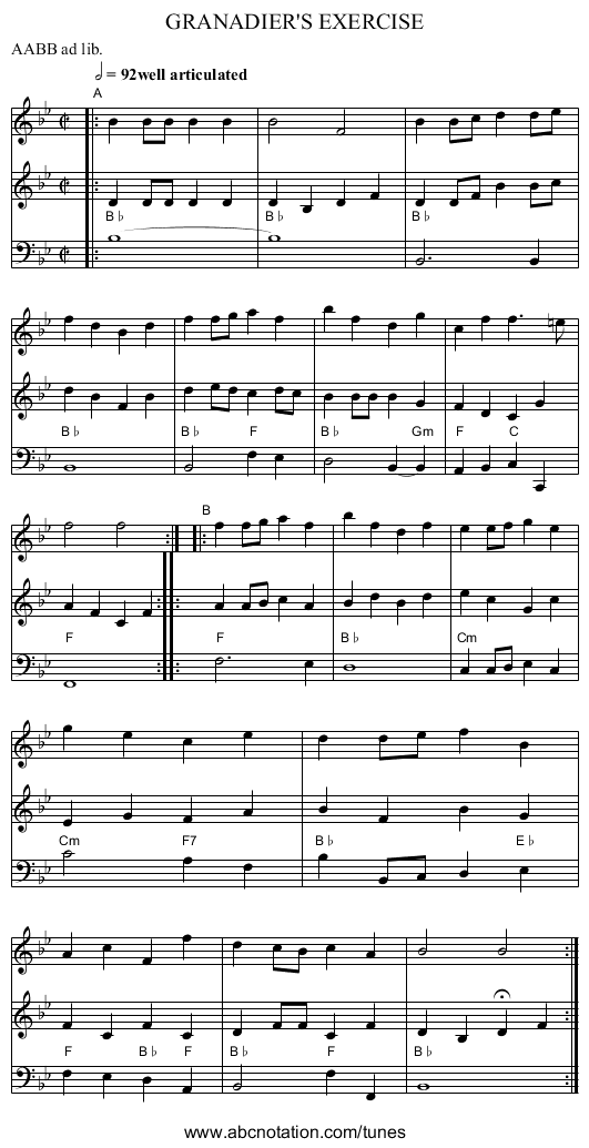GRANADIER'S EXERCISE - staff notation