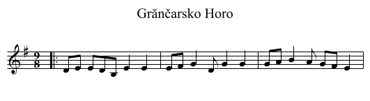 Gr&abreve;nčarsko Horo - staff notation