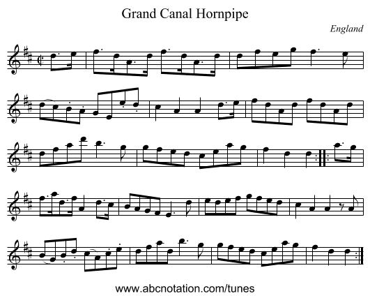 Grand Canal Hornpipe - staff notation