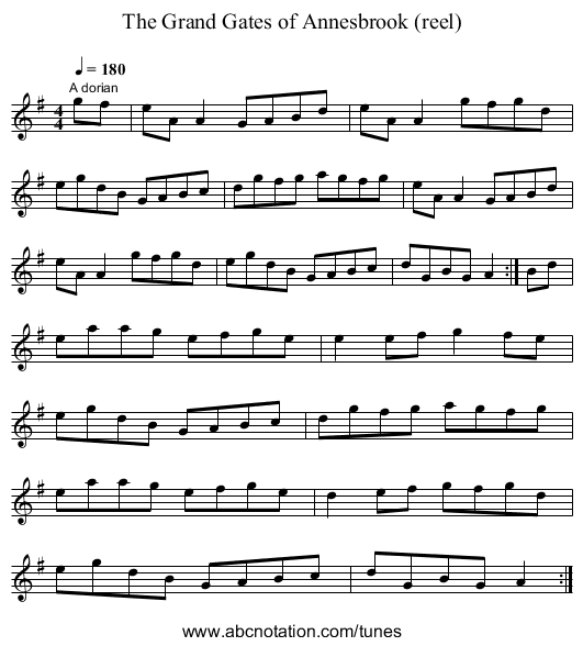 Grand Gates of Annesbrook (reel), The - staff notation