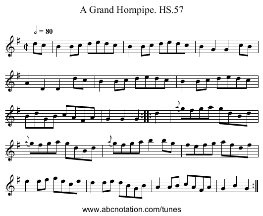 Grand Hornpipe. HS.57, A - staff notation