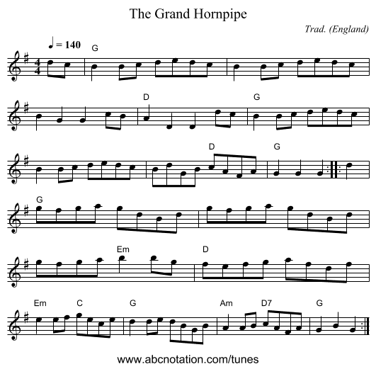 Grand Hornpipe, The - staff notation
