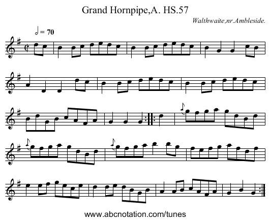 Grand Hornpipe,A. HS.57 - staff notation