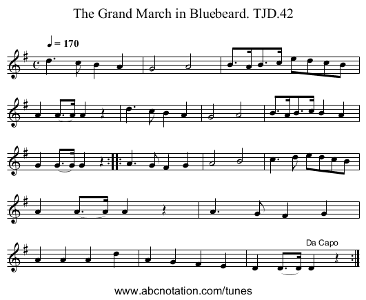 Grand March in Bluebeard. TJD.42, The - staff notation