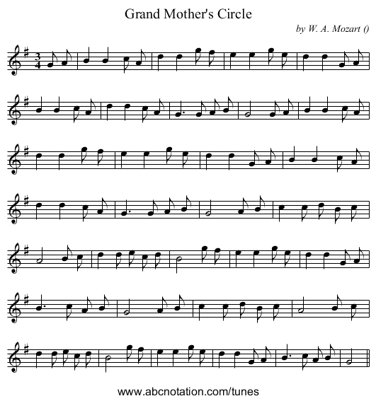 Grand Mother's Circle - staff notation