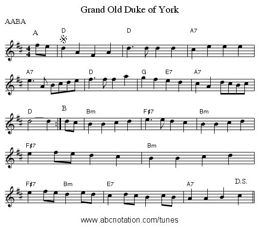 Grand Old Duke of York - staff notation