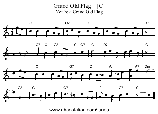 Grand Old Flag    [C] - staff notation
