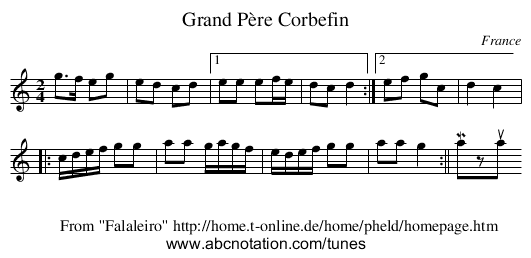 Grand Père Corbefin - staff notation